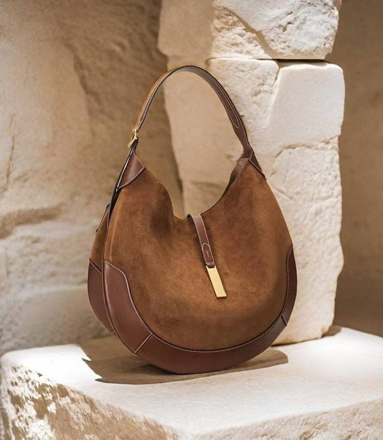 Trendy Suede Splicing Leather Tote Crescent Handbag: Montana Boho Western Spirit Fashion