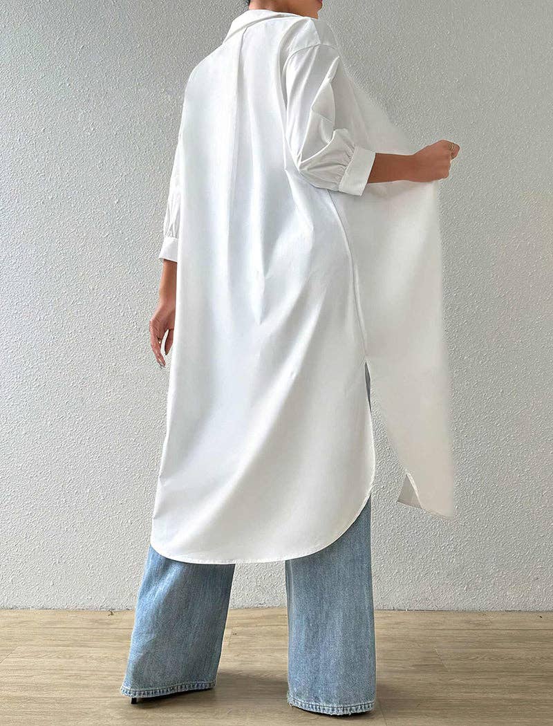 Be A Show-Stopper—Simply IRRESISTIBLE:Solid Mid-Sleeve Long Cardigan Shirt