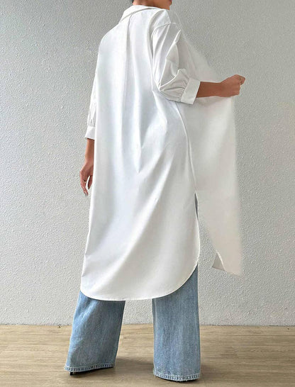 Be A Show-Stopper—Simply IRRESISTIBLE:Solid Mid-Sleeve Long Cardigan Shirt