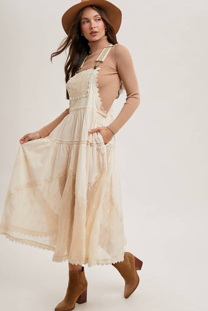 FREE SPIRIT DREAMER Series: LACE EMBROIDERED TULLE BIB MAXI DRESS