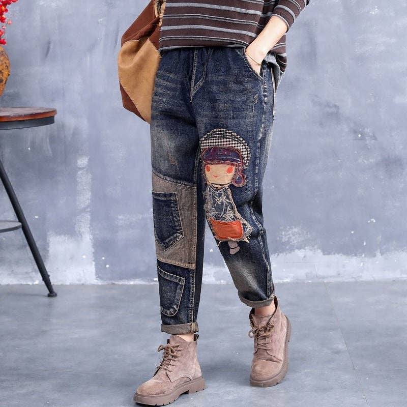 Retro Embroidery Patchwork Jeans: FREE SPIRIT DREAMER Series: Boho & Free-People loving styles.