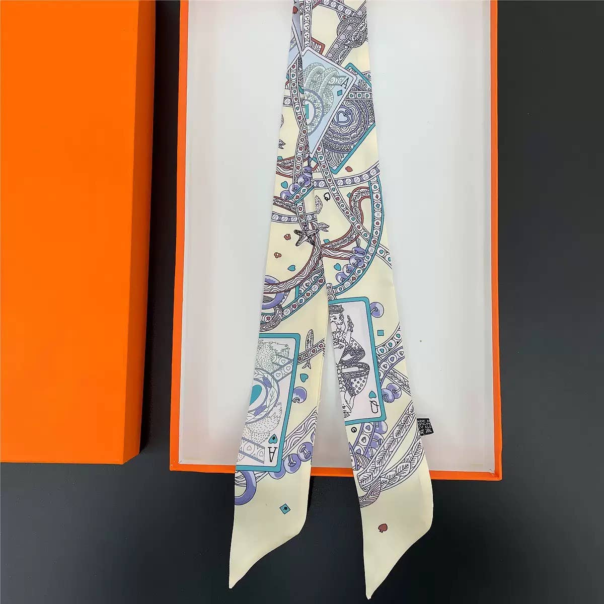 MULTI PATTERN SKINNY SCARF, Twillly Orange & Blue)