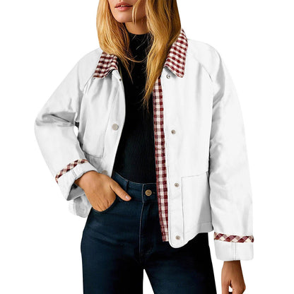 Vintage Patchwork Gingham Collar Trim Casual Jacket (A Forever Piece) Ligth Weight