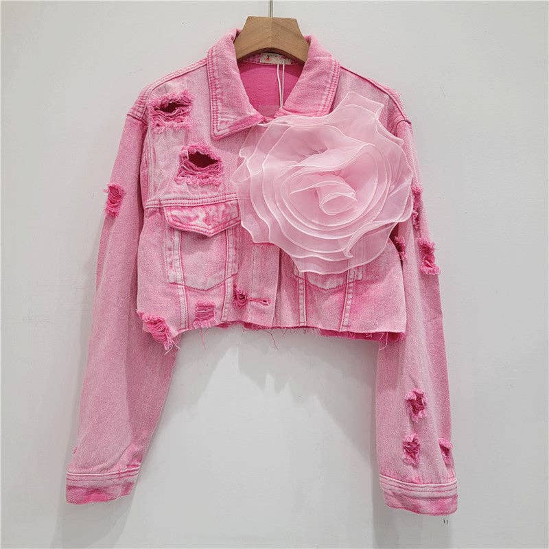 Be A Show-Stopper—Simply IRRESISTIBLE: Distressed Denim Jacket w/Floral Design