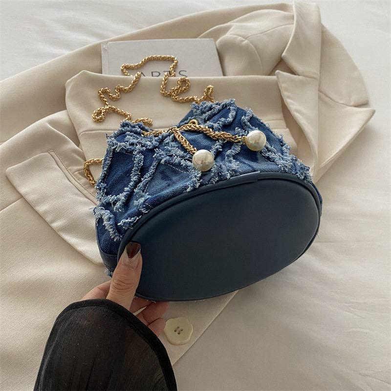 Denim Chain Strap Bucket Bag: Montana Boho Western Spirit Fashion