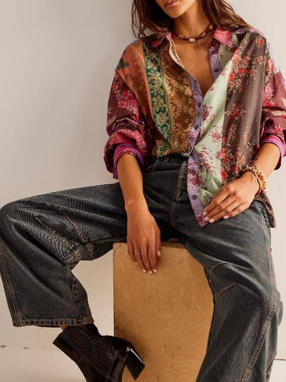 Bohemia Chic Vibe Floral (patchwork print button-up shirt)—Montana Boho Western Spirit Fashion: