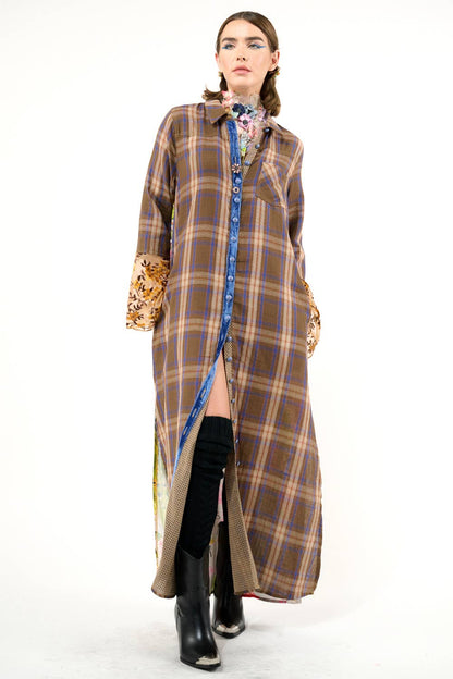 BoHo Fashion: Anna Button Up Shirt Dress | Plaid Maxi | Peacock Print