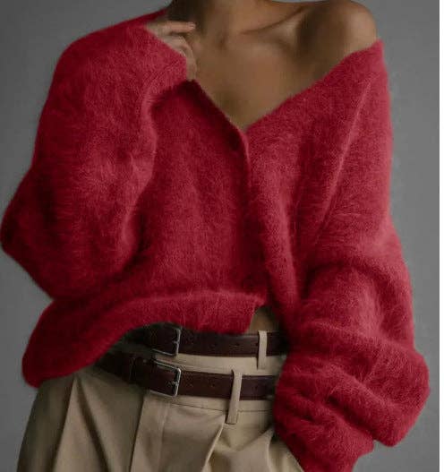 Be A Show Stopper: Cozy Faux Mink Knit Cardigan Loose Fit Soft Sweater