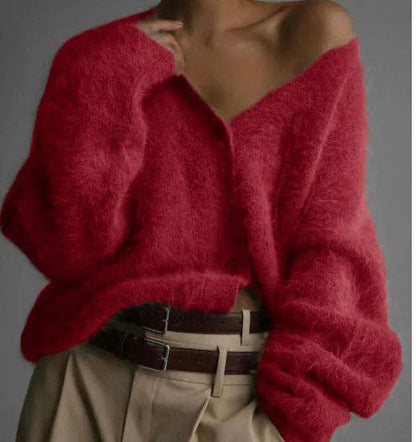 Be A Show Stopper: Cozy Faux Mink Knit Cardigan Loose Fit Soft Sweater