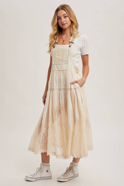 FREE SPIRIT DREAMER Series: LACE EMBROIDERED TULLE BIB MAXI DRESS