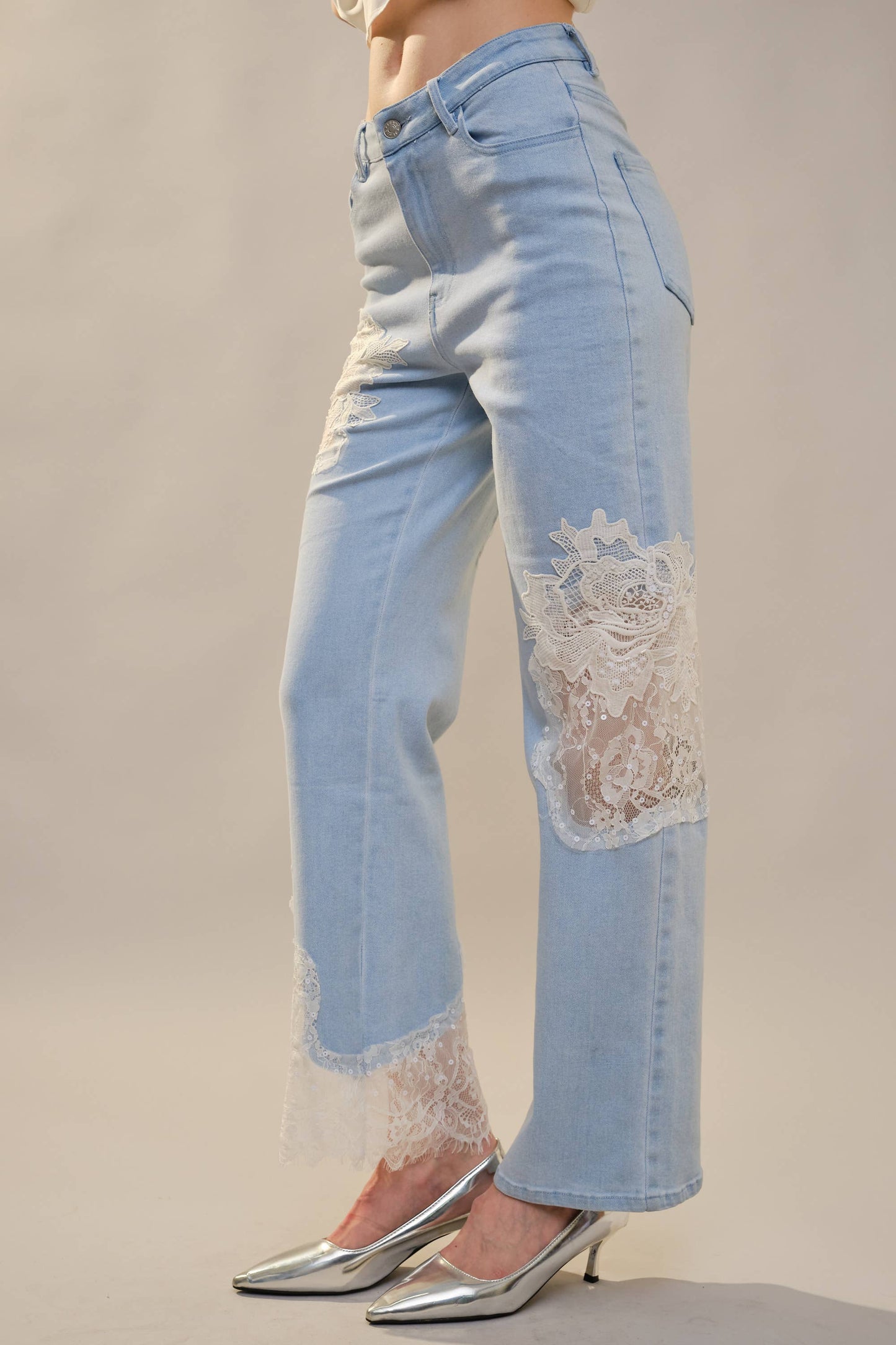 Lace Patchwork Straight Leg Jeans: Be A Show-Stopper—Simply IRRESISTIBLE