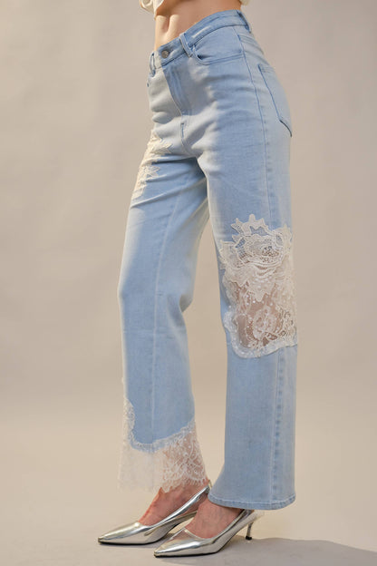 Lace Patchwork Straight Leg Jeans: Be A Show-Stopper—Simply IRRESISTIBLE