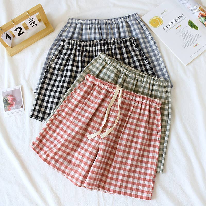Soft cozy easy Gingham short cotton daily lounge short