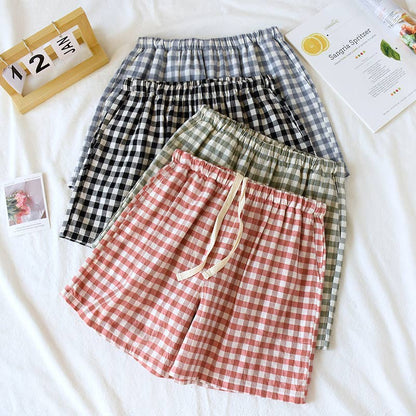 Soft cozy easy Gingham short cotton daily lounge short