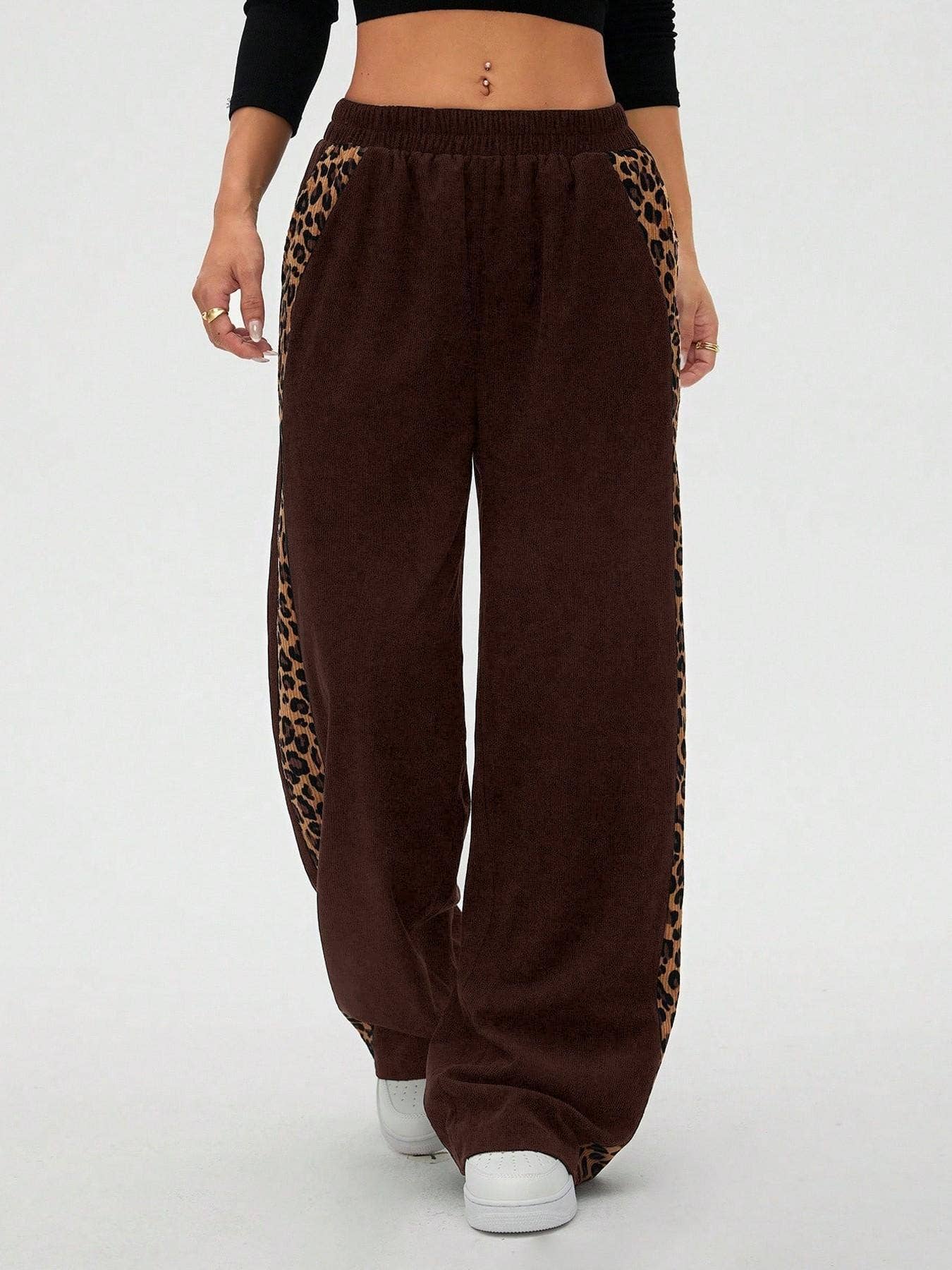 Montana BOHO: Corduroy, Side Leopard Stripe Wide Leg Pants