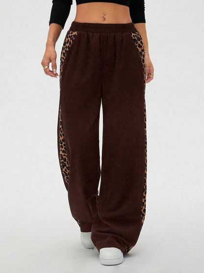 Montana BOHO: Corduroy, Side Leopard Stripe Wide Leg Pants