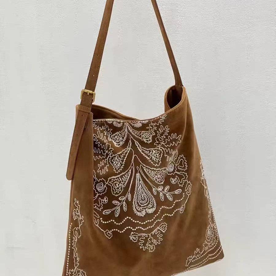 Montana Boho Western Spirit Accessories: Boho Embroidered Large Capacity Shoulder Bag