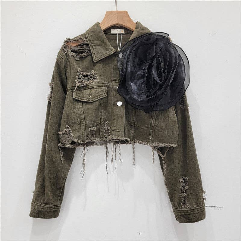 Be A Show-Stopper—Simply IRRESISTIBLE: Distressed Denim Jacket w/Floral Design