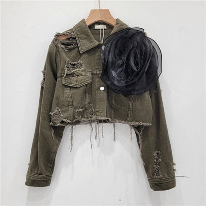 Be A Show-Stopper—Simply IRRESISTIBLE: Distressed Denim Jacket w/Floral Design