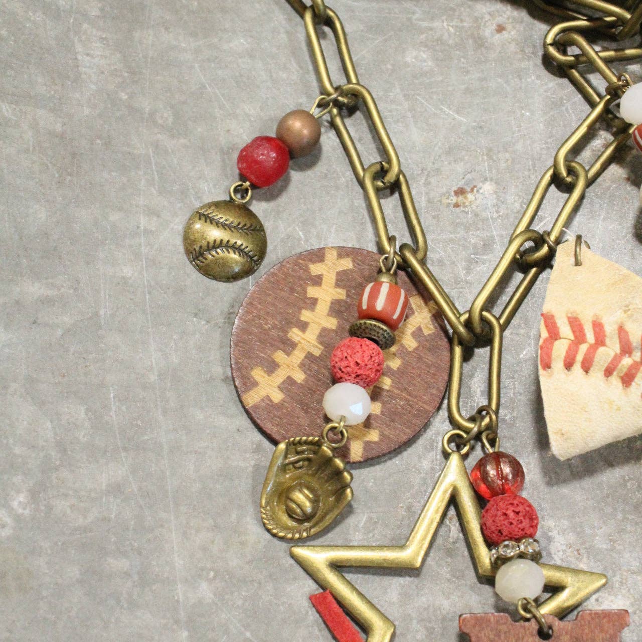Home Run Hitter Charmed Necklace (Baseball): FREE SPIRIT DREAMER Series: Boho & Free-People loving styles.
