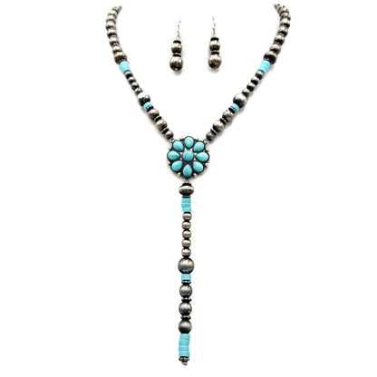 Montana Boho/Western Spirit Jewerly :Flower Navajo Style Tie Necklace Earrings Set