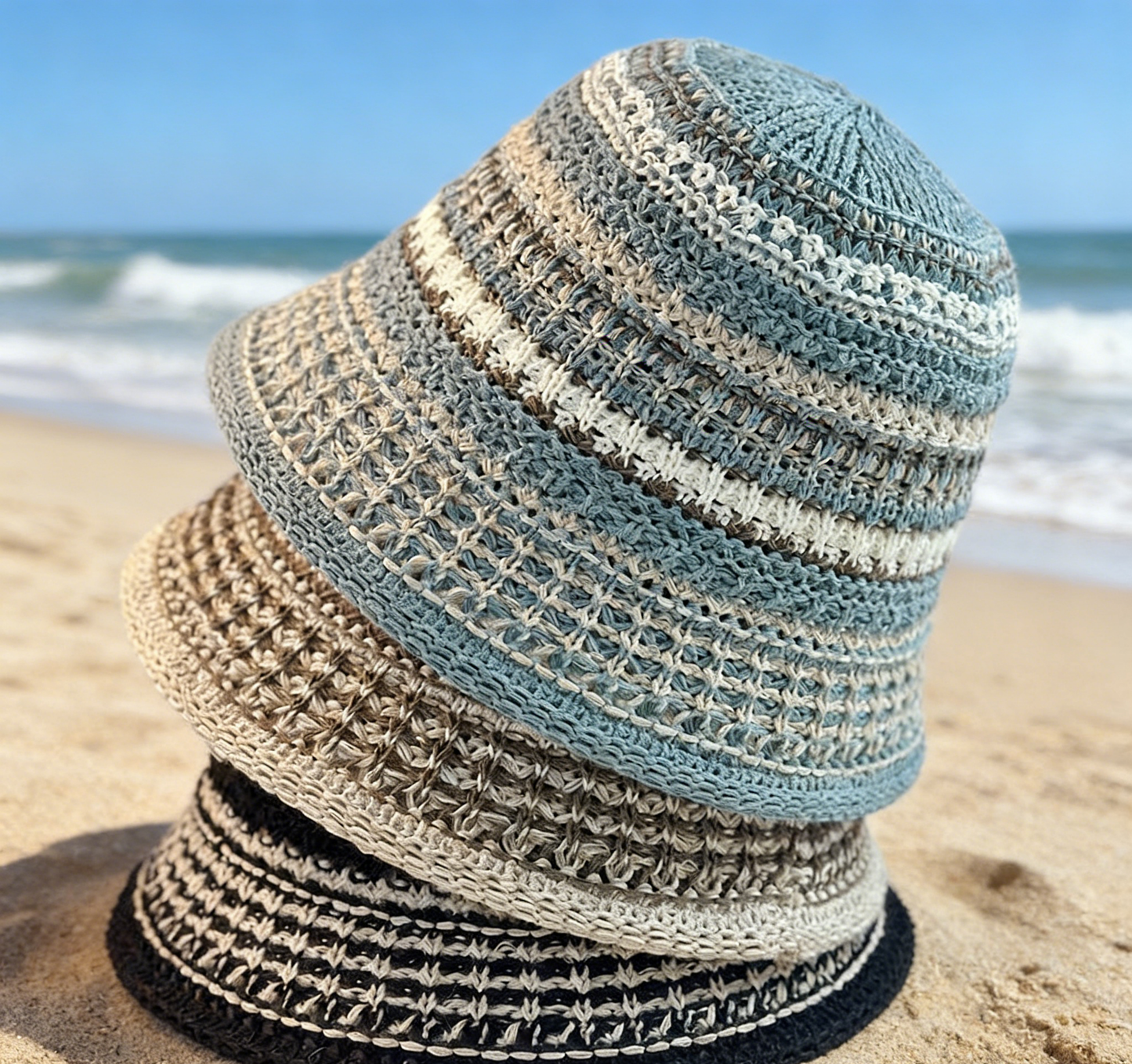Boho Striped Straw Bucket Hat Breathable Sun Hat: Montana Boho Western Spirit Fashion