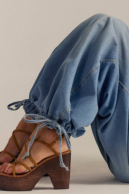 Montana Boho Fahsion: Elastic-Cuff Straight Denim Jeans