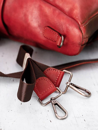 Casual Travel Color Matching Leather Backpack BROWN
