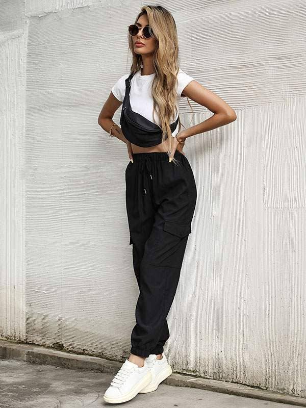 Casual Wanderer COMFY Series: Black light-weight, raised waist trousers