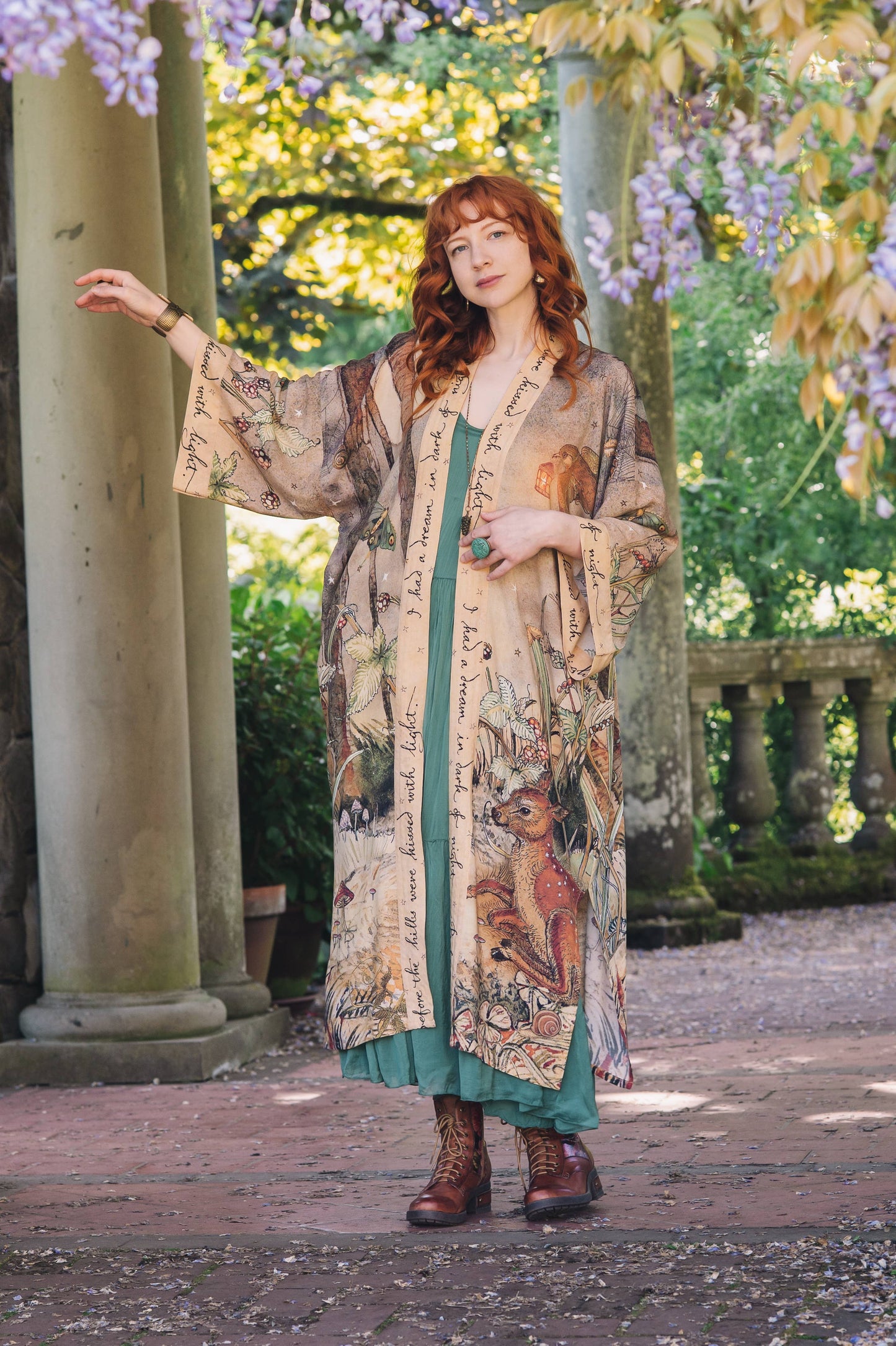 Duster: Lovelight Opera Duster Kimono Robe w/woodland deer & swallow