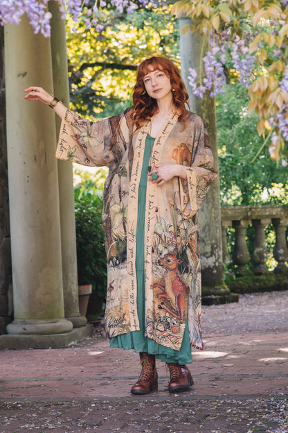 Duster: Lovelight Opera Duster Kimono Robe w/woodland deer & swallow