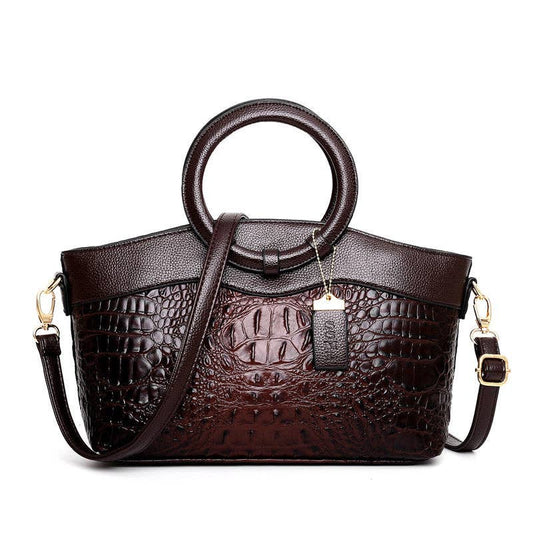YUMMY: Vintage Round Top Handle Crocodile Pattern Tote Bag