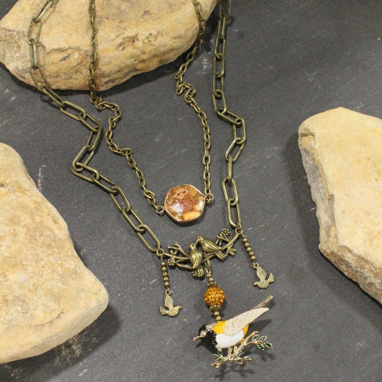 Song Bird Beauty Mustard Necklace: FREE SPIRIT DREAMER Series: Boho & Free-People loving styles.