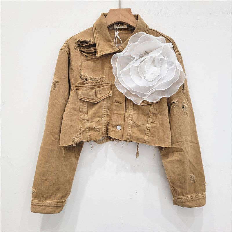 Be A Show-Stopper—Simply IRRESISTIBLE: Distressed Denim Jacket w/Floral Design