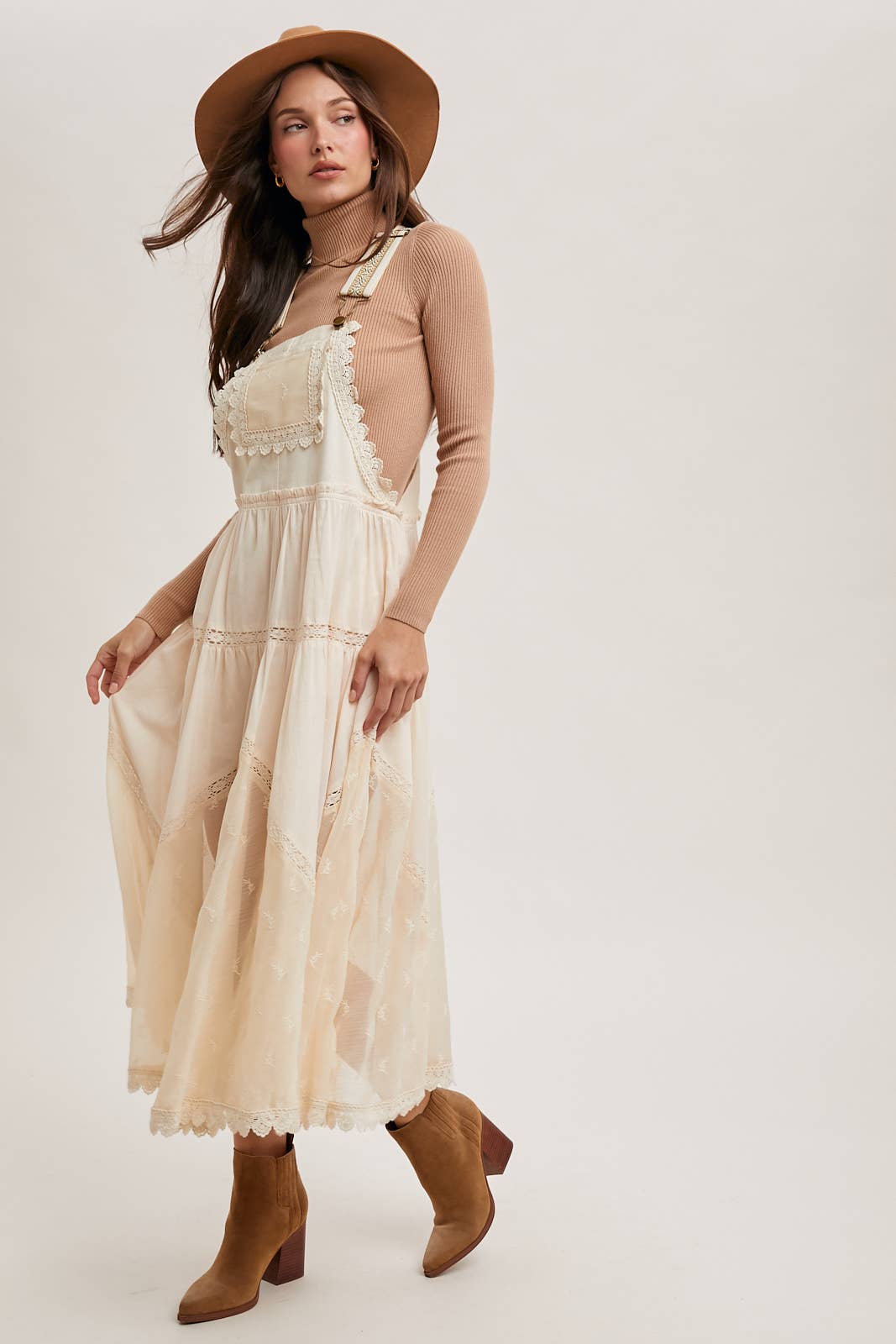 FREE SPIRIT DREAMER Series: LACE EMBROIDERED TULLE BIB MAXI DRESS
