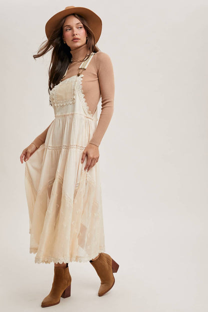 FREE SPIRIT DREAMER Series: LACE EMBROIDERED TULLE BIB MAXI DRESS