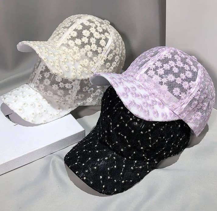Boho Lace Mesh Cap Daisy Floral Baseball Cap