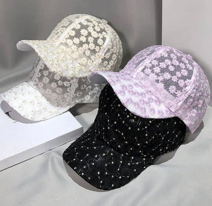 Boho Lace Mesh Cap Daisy Floral Baseball Cap