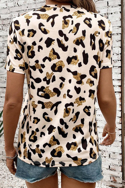 Montana Boho/Western Essentials: Leopard Print Round Neck Casual T Shirt