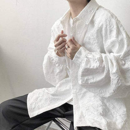 Embossed Pleated Long Sleeve Shirt Soft White (Embossed Lace)