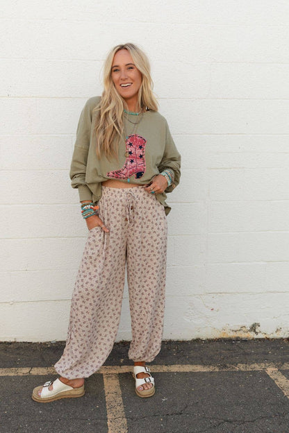 Free Spirit Dreamer: Wide Leg Cinched Pants - Taupe