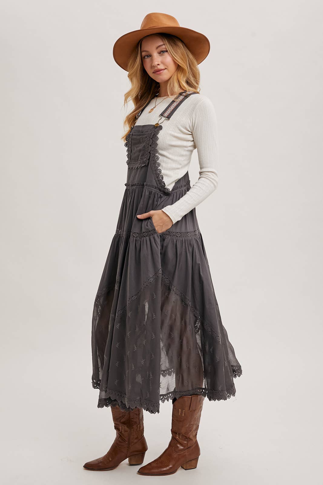 FREE SPIRIT DREAMER Series: LACE EMBROIDERED TULLE BIB MAXI DRESS