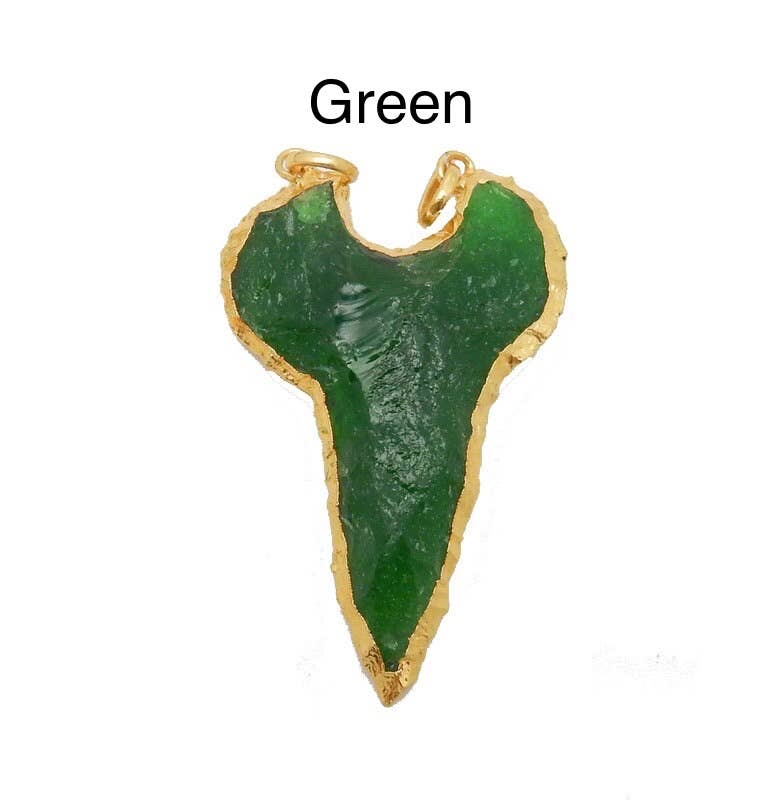 Glass Shark Tooth Double Bail 24k Electroplated Edge (Aqua & Yellow)