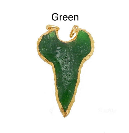 Glass Shark Tooth Double Bail 24k Electroplated Edge (Aqua & Yellow)