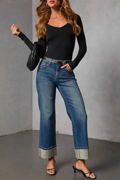 Simply Irresistible, Be the showstopper: Studded Cuff Straight-Leg Jeans