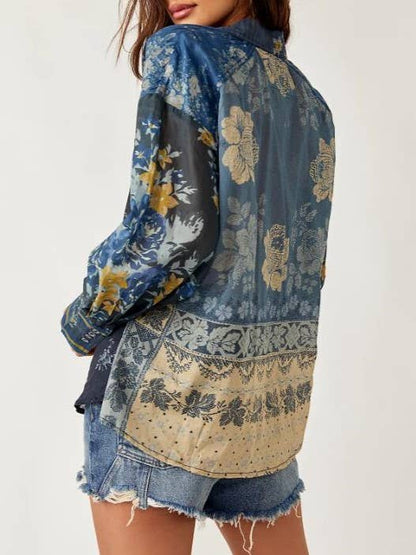 Bohemia Chic Vibe Floral (patchwork print button-up shirt)—Montana Boho Western Spirit Fashion:
