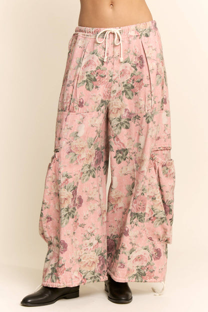FLOWER PRINTED DENIM WAIST DROPPED POCKETS PANT—FREE SPIRIT DREAMER Series