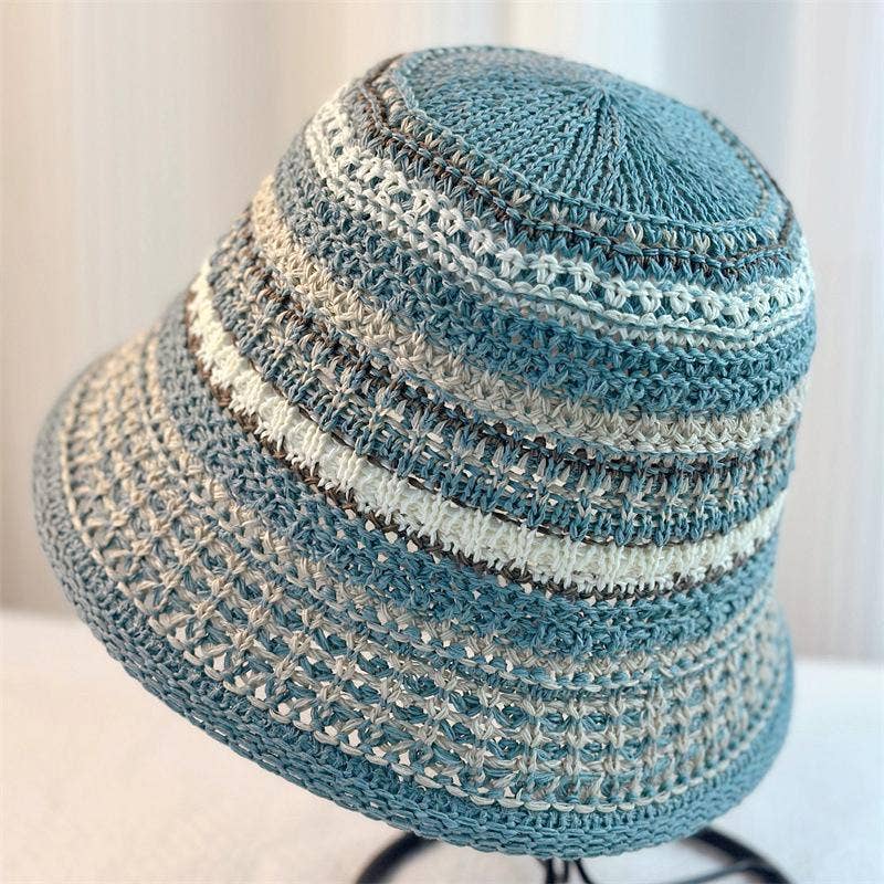 Boho Striped Straw Bucket Hat Breathable Sun Hat: Montana Boho Western Spirit Fashion