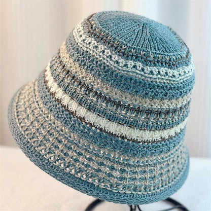 Boho Striped Straw Bucket Hat Breathable Sun Hat: Montana Boho Western Spirit Fashion