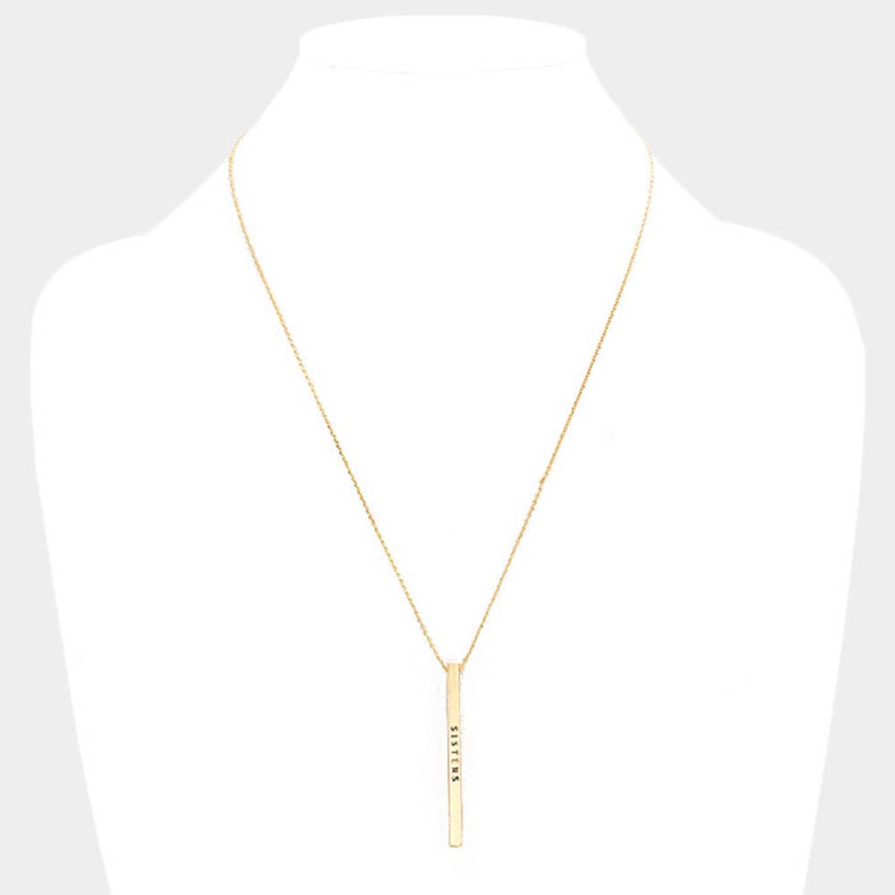 SISTERS Brass Metal Bar Pendant Necklace: Montana Boho Western Spirit Jewelry